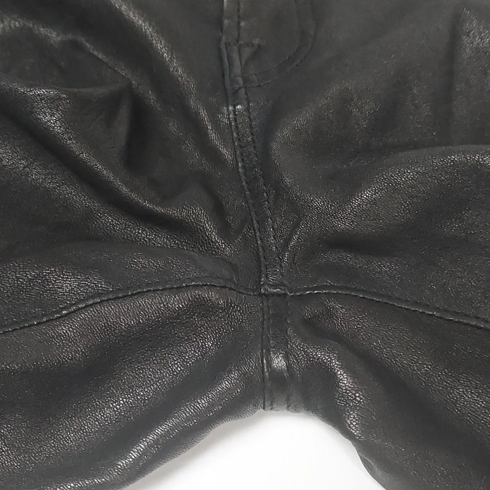 J Brand Lamb Leather Leggings Stretch Zipper Ankle Mid Rise L8001 Black Size 26